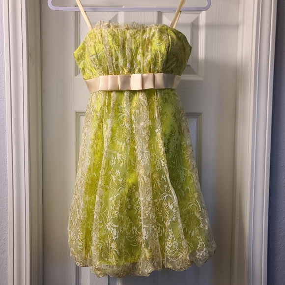 Light Green and Gold Lace Short Formal, Homecoming Fairy Dress - Picture 8 of 9